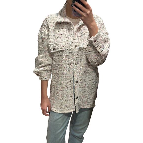 Olivaceous Jackets & Blazers - White pastel tweed jacket: size S fit up to L